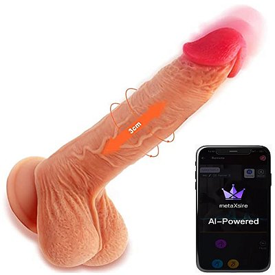 MetaxSire Pênis Thrusting Dildo App - Pênis realístico recarregável vai e vem com controle via aplicativo à distância - 20 x 4,35cm