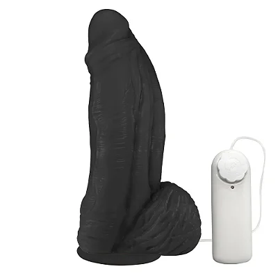 Realistic big dildo Large - Pinto de borracha realístico com escroto, vibrador e ventosa - 21x6,5cm - cor preta