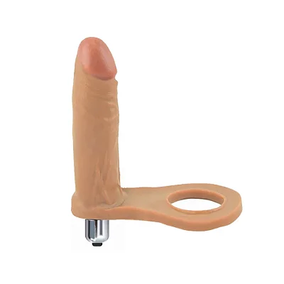 MON PLAISIR - Anel peniano companheiro para dupla penetração com vibrador - 13 X 2,7Cm - cor bege