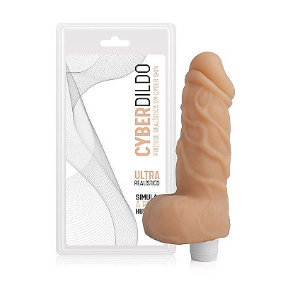 CYBERDILDO BOSS - PÊNIS EM CYBER SKIN MACIO COM VIBRADOR E ESCROTO 18,5x5CM