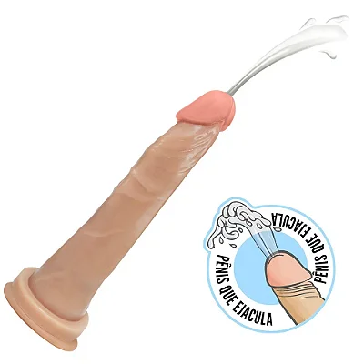 Realistic big dildo Jueves Ejaculador - Pinto de borracha realístico flexível com ventosa e ejacula - 19x4,5cm - cor bege