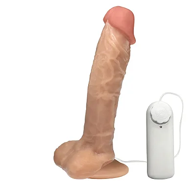 Realistic big dildo Apolo - Pinto de borracha realístico com escroto, vibrador e ventosa - 20x4,5cm - cor bege