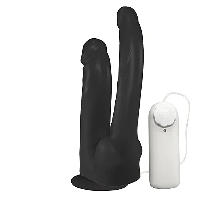 Realistic big dildo double - Pinto de borracha realístico duplo com vibrador e ventosa - 12 x 3,5 cm e 13,7 x 2,5cm - cor preta