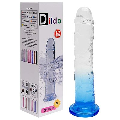 Pênis realístico de silicone transparente com ventosa - 19,5 X 3,8Cm - cor azul