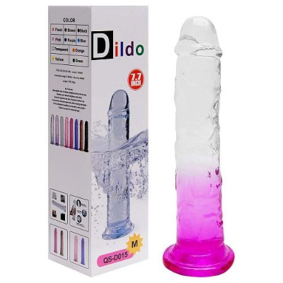 Pênis realístico de silicone transparente com ventosa - 19,5 X 3,8Cm - cor lilás