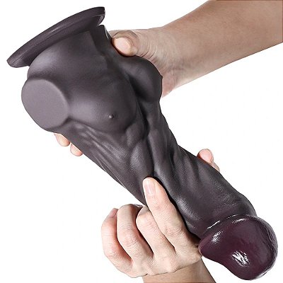 Hombre - Pênis com peitoral abdômen ventosa - 23x5cm - cor marrom