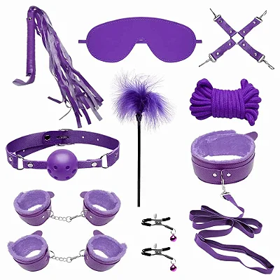 Kit bondage sado erótico com 11 Produtos - cor lilás
