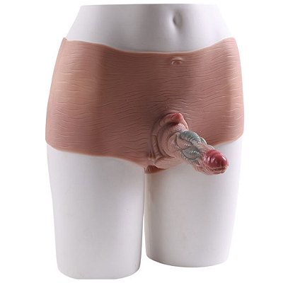 ONE-PIECE PENIS STRAP DRAGON - Cinta em silicone com pênis de dragão integrado - COR BEGE - 17 x 4,1cm