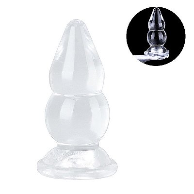 PLUG ANAL GRANDE SILICONE TRANSPARENTE ESCALONADO COM VENTOSA - 16CM