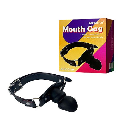 Top Notch Mouth Gag - Mordaça com penetrador escalonado em silicone e ajuste com fivela