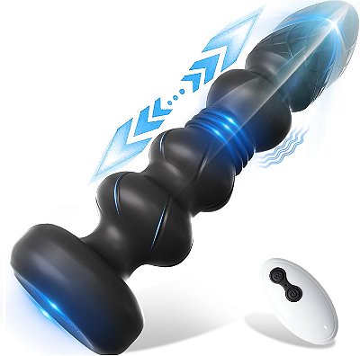 Plug anal escalonado escalonado com movimento de vai e vem e controle remoto - 15x4cm