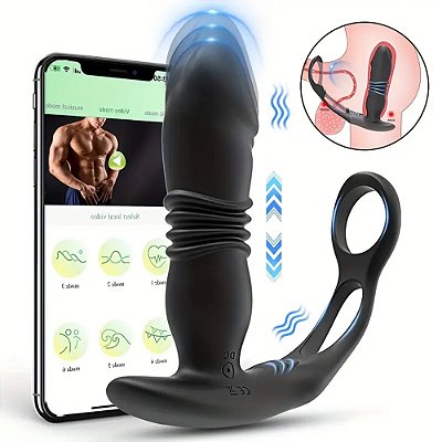WALKER APP PROSTATE MASSAGE DOUBLE RING - Estimulador de próstata com anel peniano duplo faz movimento vai e vem com controle via APP