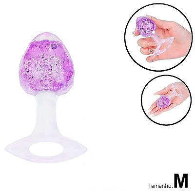 Plug anal translúcido em silicone tamanho M - cor lilás - 9,1 x 3,9 cm