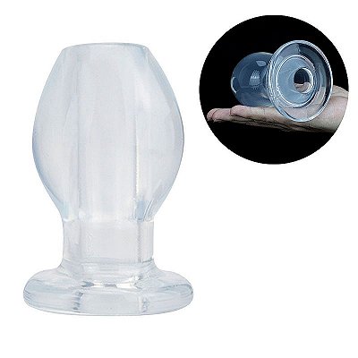 Butt Plug Pleasure Tunnel - Plug anal transparente vazado - Tamanho G - 11,4 X 6,9 cm
