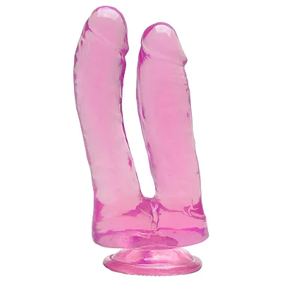 Pinto de borracha realístico duplo com ventosa translúcido - cor lilás