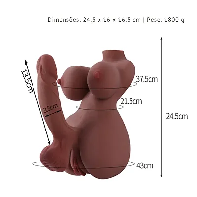 Caitlyn - masturbador hermafrodita meio corpo realístico - cor chocolate