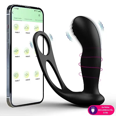 Double Ring with Prostate Massage - Estimulador de próstata recarregável por aplicativo