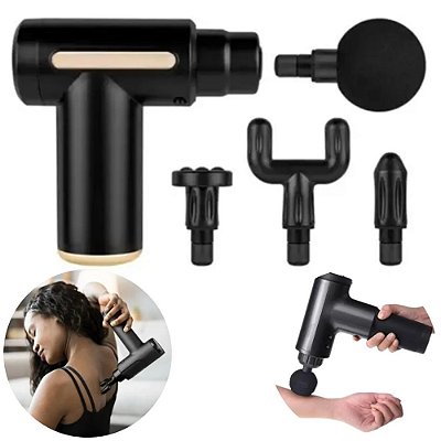 MASSAGE GUN - massageador corporal recarregável com cabeça flexível e 6 modos de vibração potente
