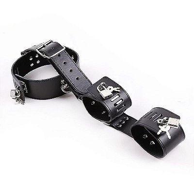 Neck Handcuff Collar with Wrist Cuffs - Kit fetiche coleira com algemas para trás