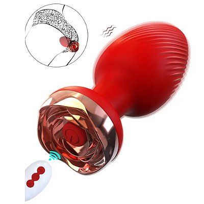 Plug anal vibrador recarregável em formato de flor - cor vermelha