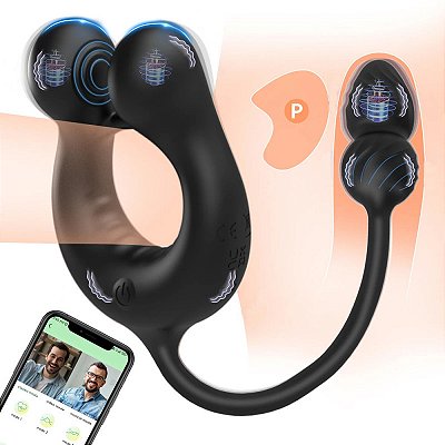 Cock ring with prostate stimulation - anel peniano massageador de próstata com vibrador recarregável com controle por aplicativo