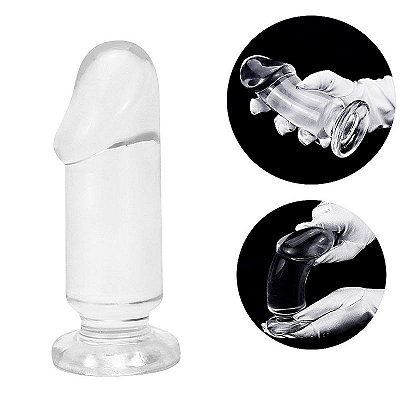 Plug anal transparente em silicone com ventosa  - 16,5 x 5,2cm