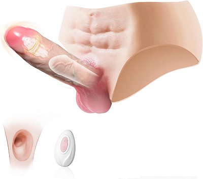 Hollow Penis Sleeve MLSM3245 - Capa peniana com cinta em silicone com vibrador recarregável - 15 x 4,2cm - COR BEGE