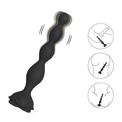 Plug anal vibratório recarregável em silicone com esferas progressivas