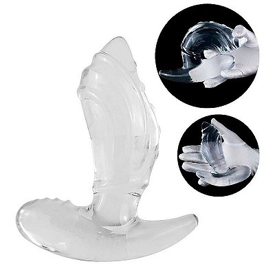 Plug anal masculino em silicone massageador de próstata transparente - 18,5 x 5,7 cm