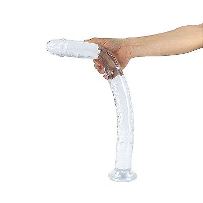 Pênis em silicone transparente com ventosa - 46,0x4,5 cm