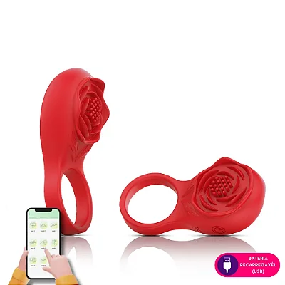 Anel peniano vibratório em formato de flor recarregável com controle via app de celular
