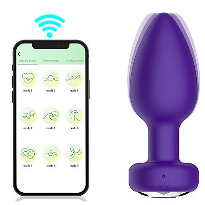 Super Vibe App Butt Plug - Plug anal recarregável com vibração com controle via aplicativo - cor liás