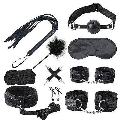 Kit bondage sado bdsm com 8 itens - cor preta