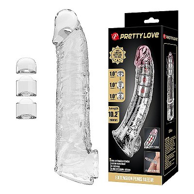 Pretty Love Extension Penis Slave - capa peniana com 3 acessórios extensores - cor transparente