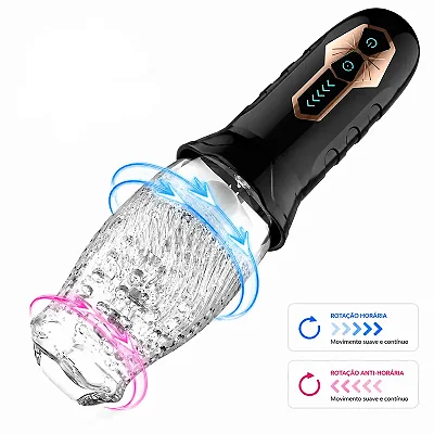Super Masturbador Masculino Giratório 360° com Vibração e Sucção