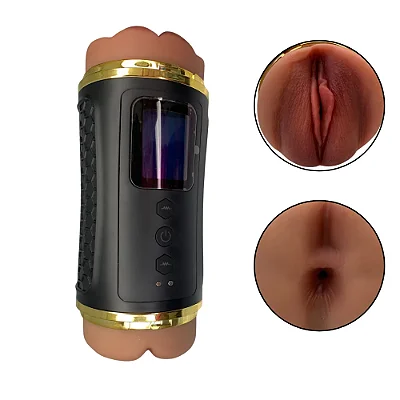 Duplo masturbador masculino com vagina e ânus penetráveis vibratório recarregável