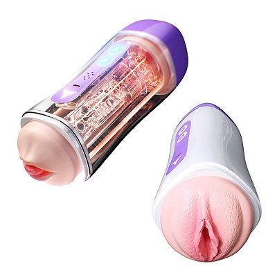 Duplo Masturbador Vagina e Boca Vibrador Recarregável e Viva Voz
