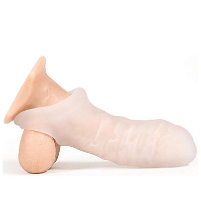 BEING FETISH PENIS ENHANCER - Capa Peniana P com Anel para o Escroto e Texturas Internas em Nódulos - cor transparente