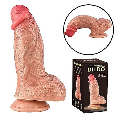Pênis realístico com ventosa em material ultra realístico em silicone líquido - 18,5 x 5,4 cm