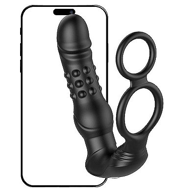Plug anal masculino de próstata com anel peniano alça com movimento vai e vem controle via APP