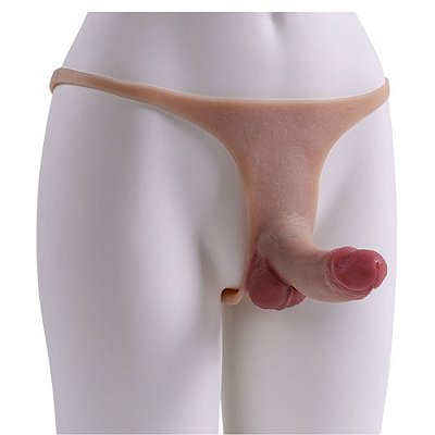ONE-PIECE PENIS CP034 - Cinta em silicone com pênis realístico macio integrado - COR BEGE - 11 x 4,1cm