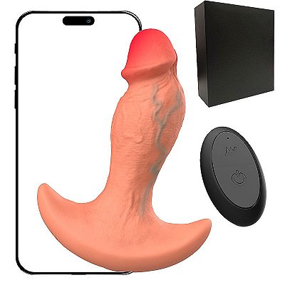 Plug anal formato de pênis com puxador, vibração, rotação controle remoto sem fio e via App de celular - 12X3,5 cm