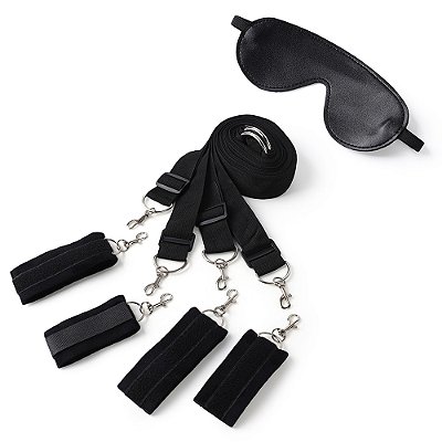 Kit Bondage - 4 Tiras Ajustáveis Para Restrição Para Cama E Máscara Para Olhos
