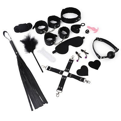 Kit BDSM bondage completo com 16 acessórios