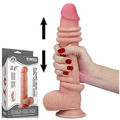 LOVETOY SLIDING SKIN 8.0'' - PRÓTESE REALÍSTICA BELISCÁVEL COM GLANDE DEFINIDA, VÉRTEBRA, VEIAS SUAVES, ESCROTO E VENTOSA - 20 X 4 CM