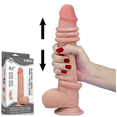 LOVETOY SLIDING SKIN 9.0'' - PRÓTESE REALÍSTICA VERTEBRADA BELISCÁVEL COM GLANDE DEFINIDA, VEIAS SUAVES, ESCROTO E VENTOSA - 23 X 4,2 CM - COR BEGE