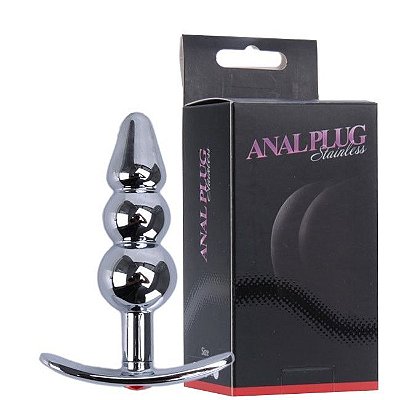 PLUG ANAL METAL INOX COM ESFERAS PROGRESSIVAS E PUXADOR - CROMADO