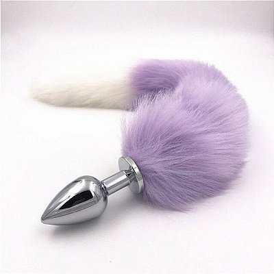 Plug Anal Rabo de Raposa com cauda de 48 cm - cor: Roxo e Branco