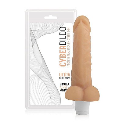 CYBERDILDO NERVOSO - PÊNIS EM CYBER SKIN MACIO COM VIBRADOR E ESCROTO - 17x4cm