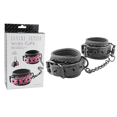 APHRODISIA LUXURY FETISH WRISTS CUFFS -  ALGEMA COM CORRENTE E FIVELAS 30 CM - COR PRETA